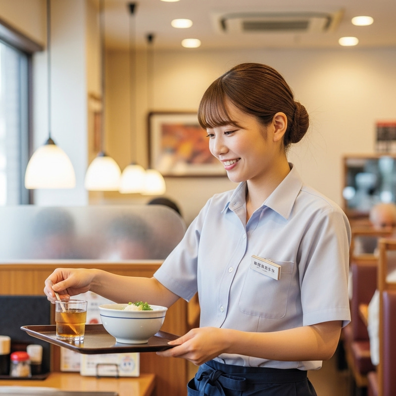 Japanese Family Restaurant Server: 20-Year-Old Woman in Action