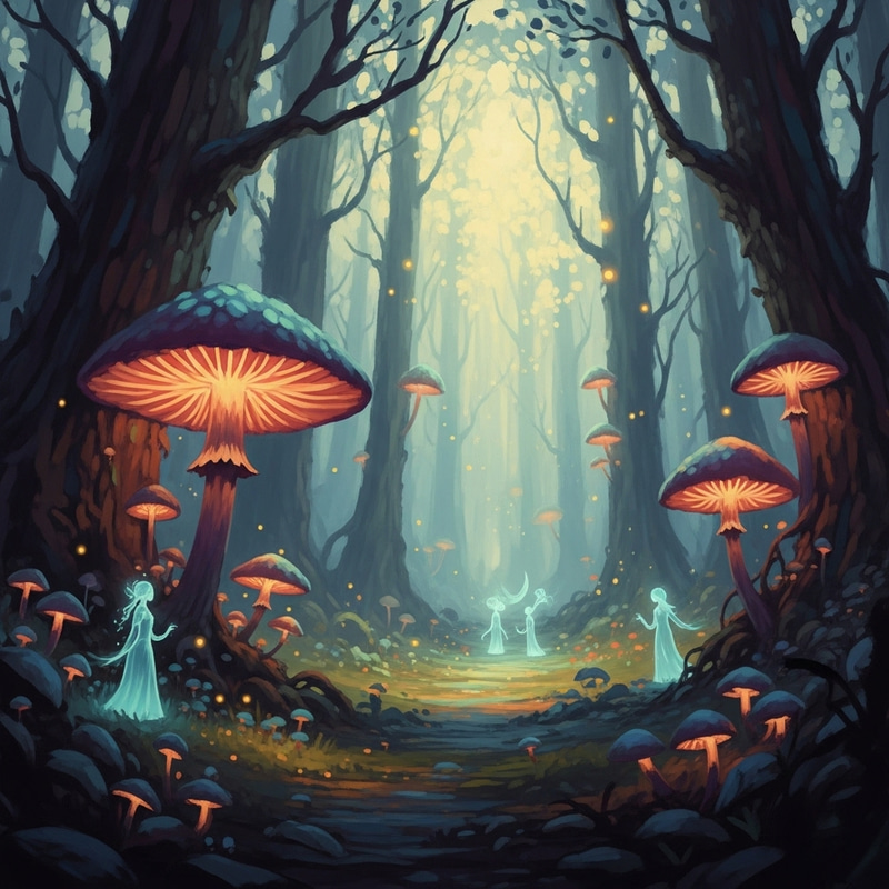 Ethereal Mystical Forest with Glowing Mushrooms Ethereal Mystical Forest with Glowing Mushrooms