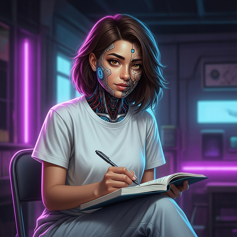 Futuristic Middle Eastern Woman with Robot Features | Neon Style Futuristic Middle Eastern Woman with Robot Features | Neon Style