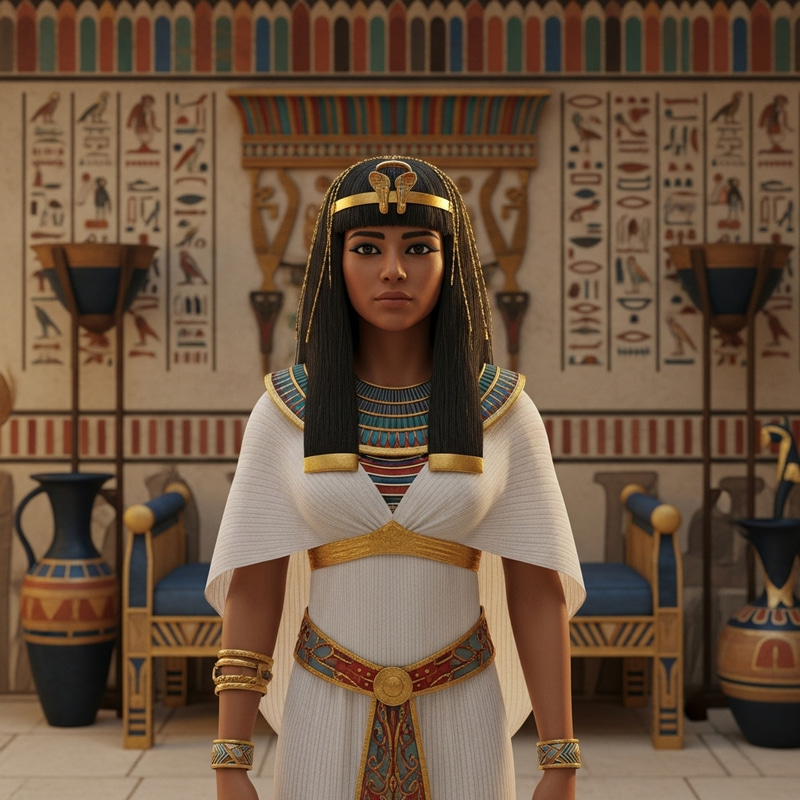 Realistic Ancient Egyptian Princess Ankhesenamun Interior Scene with Cultural Decor Realistic Ancient Egyptian Princess Ankhesenamun Interior Scene with Cultural Decor