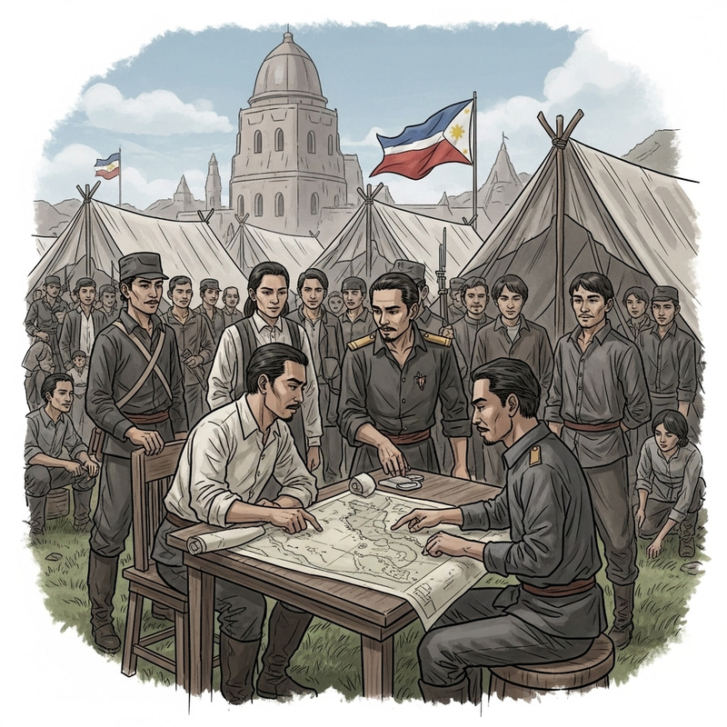 Filipino Katipunan Revolutionaries in Animated Discussion | Historical Illustration Filipino Katipunan Revolutionaries in Animated Discussion | Historical Illustration