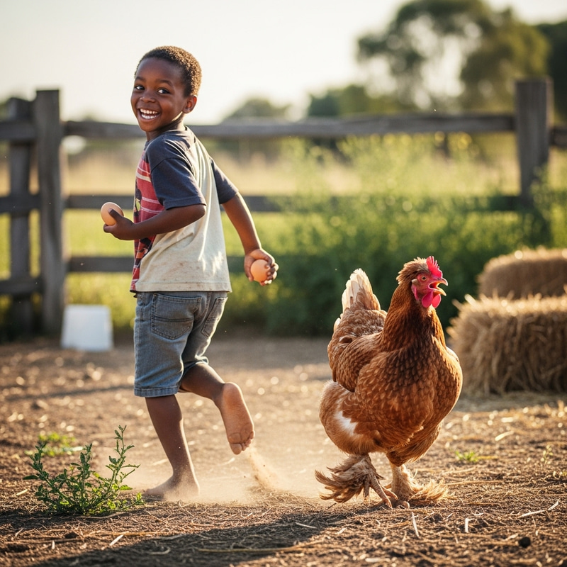 Adventurous African Child on the Run from Pursuing Hen Adventurous African Child on the Run from Pursuing Hen