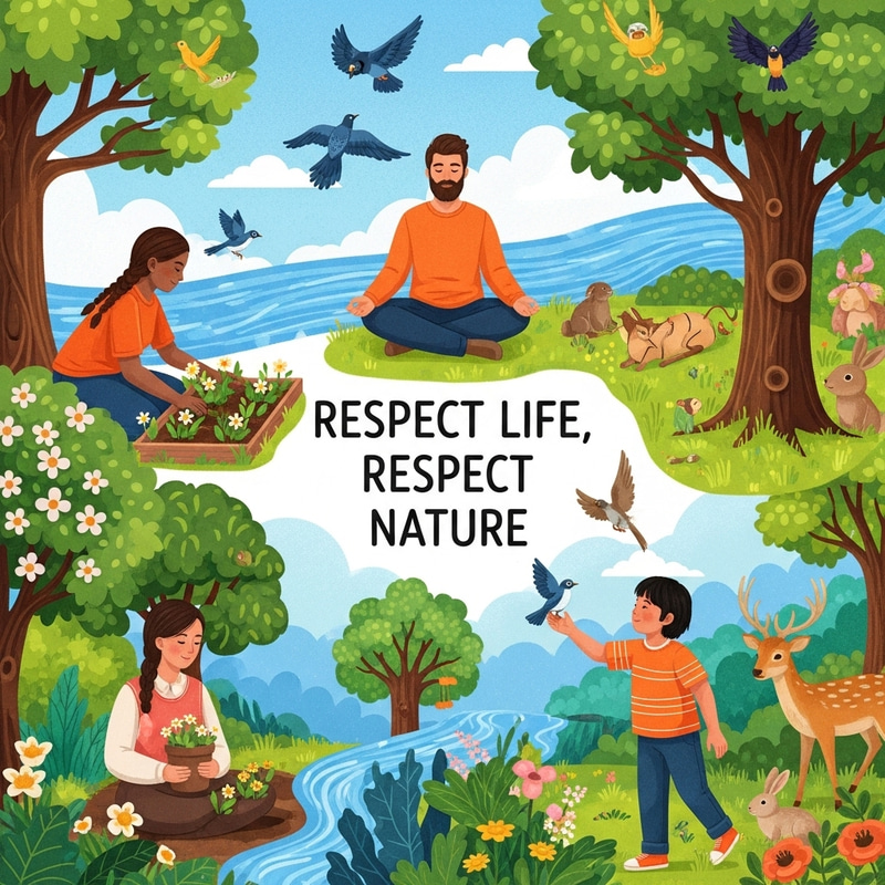 Illustrative Poster: Demonstrating Respect in Life and Nature Illustrative Poster: Demonstrating Respect in Life and Nature