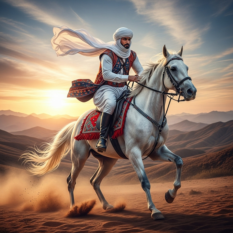 Powerful White Horse & Rider | Dynamic Galloping Scene Powerful White Horse & Rider | Dynamic Galloping Scene