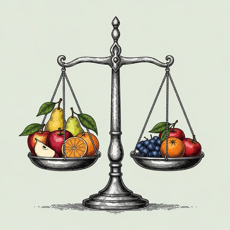 Fruitful Justice: Detailed Scales Illustration Fruitful Justice: Detailed Scales Illustration
