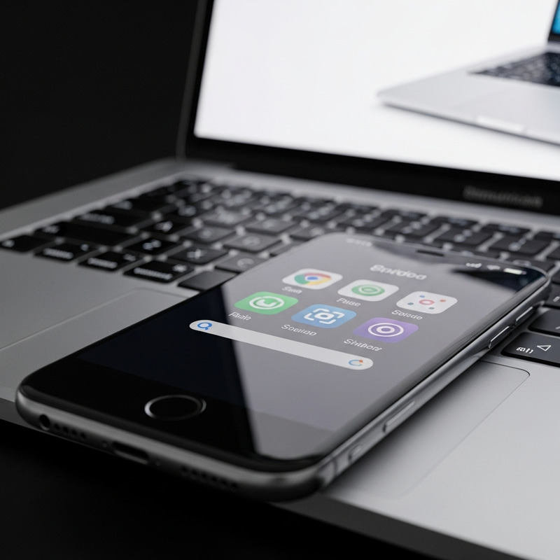 Sleek Apple Technology: iPhone & MacBook Pro Close-up