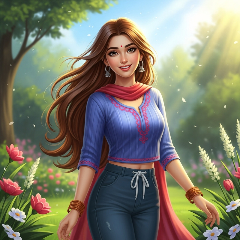 Captivating Girl Radiating Love and Warmth in Flower Garden
