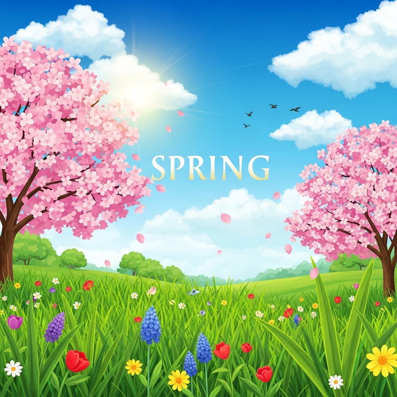 Spring Beauty: Landscape Cherry Blossoms & Blue Sky Image Spring Beauty: Landscape Cherry Blossoms & Blue Sky Image