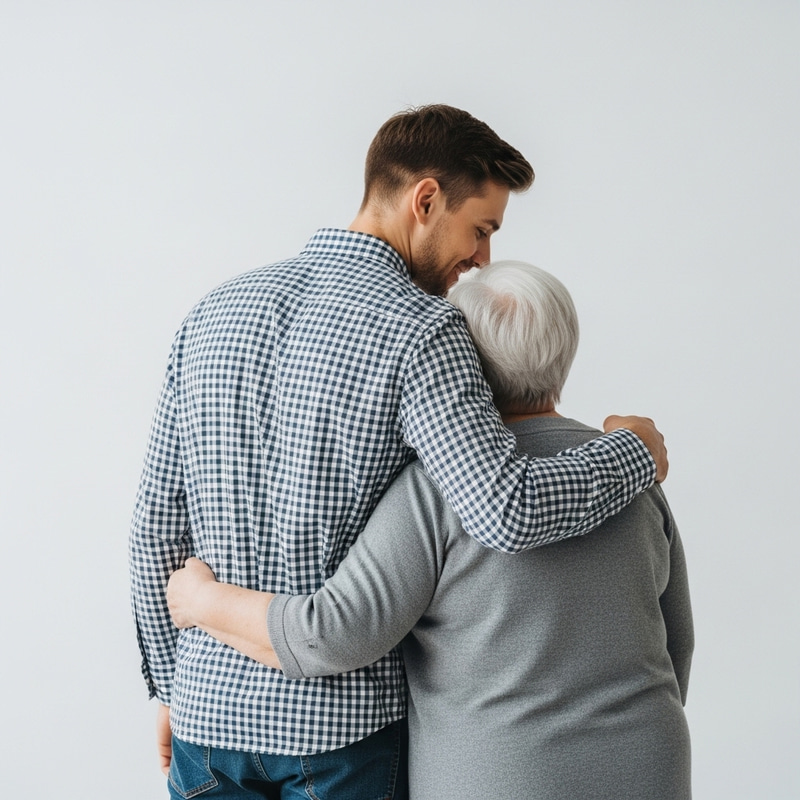 Medium-Built Man Side Hugging Grandma | Heartwarming Moment