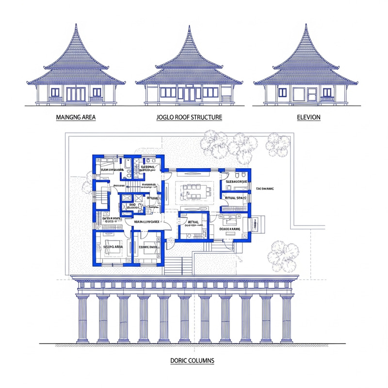 Manggarai Architectural Blueprint with Joglo Roof and Roman Columns