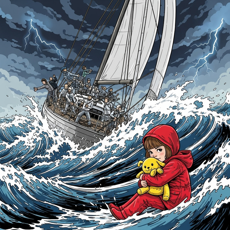 Vibrant Sailboat Amidst Turbulent Seas Vibrant Sailboat Amidst Turbulent Seas