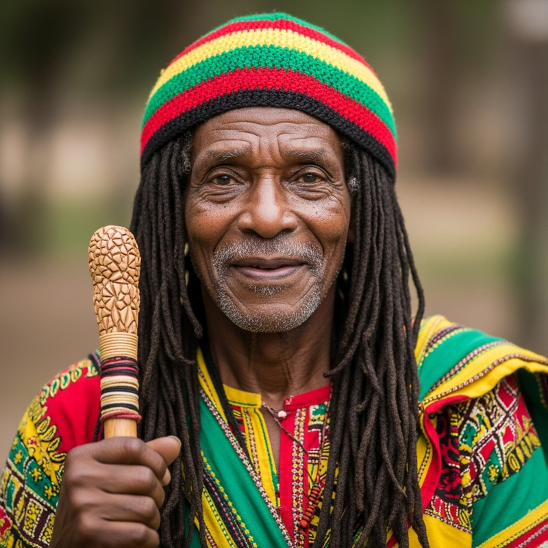 Serene Rasta Elder in Colorful Caribbean Attire