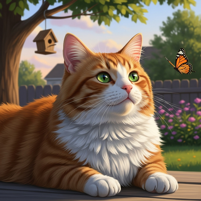 Adorable Ginger Cat Relaxing in Lush Garden Adorable Ginger Cat Relaxing in Lush Garden