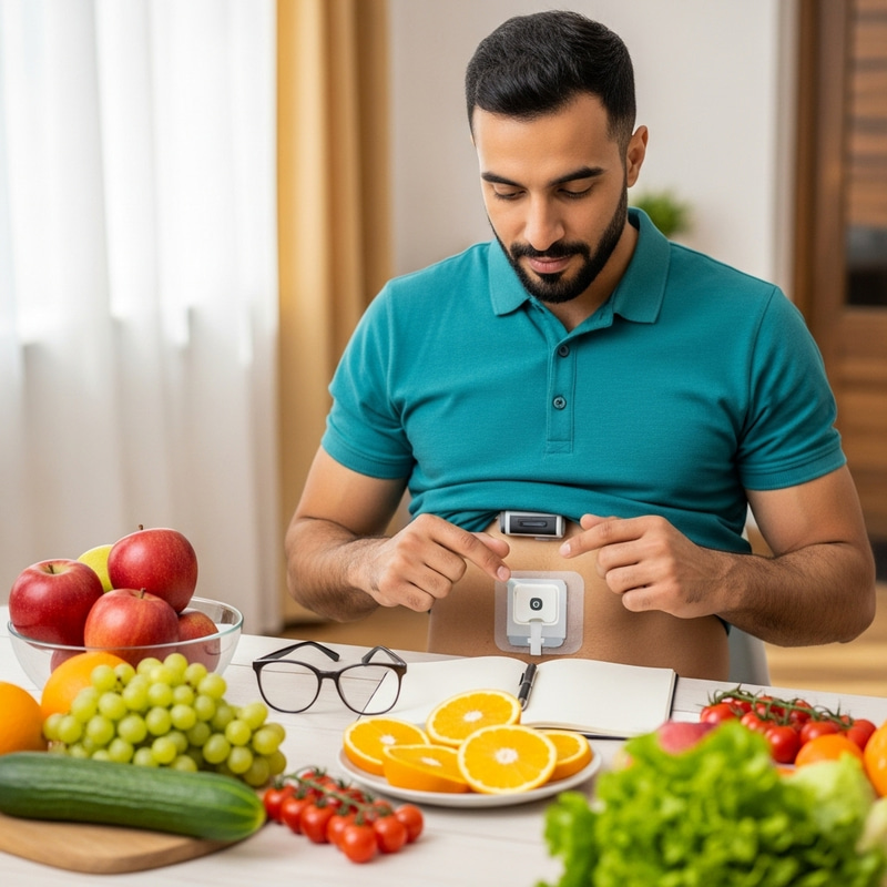 Middle-Eastern Adult Male Managing Type 1 Diabetes with Modern Insulin Pump Middle-Eastern Adult Male Managing Type 1 Diabetes with Modern Insulin Pump