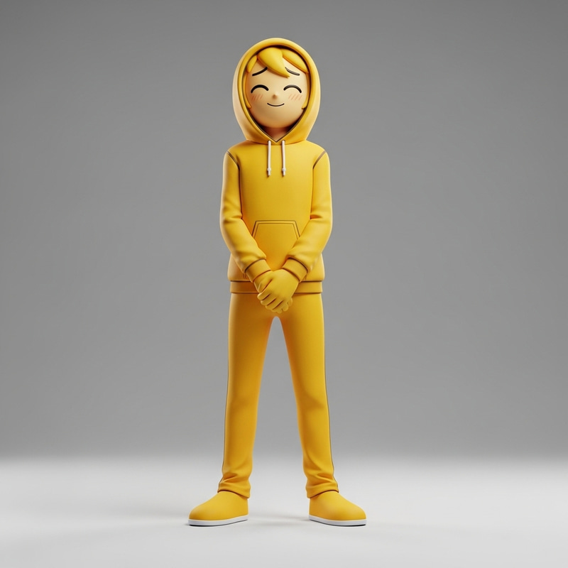 Tall Charming Yellow Character | Vibrant Shy Pose