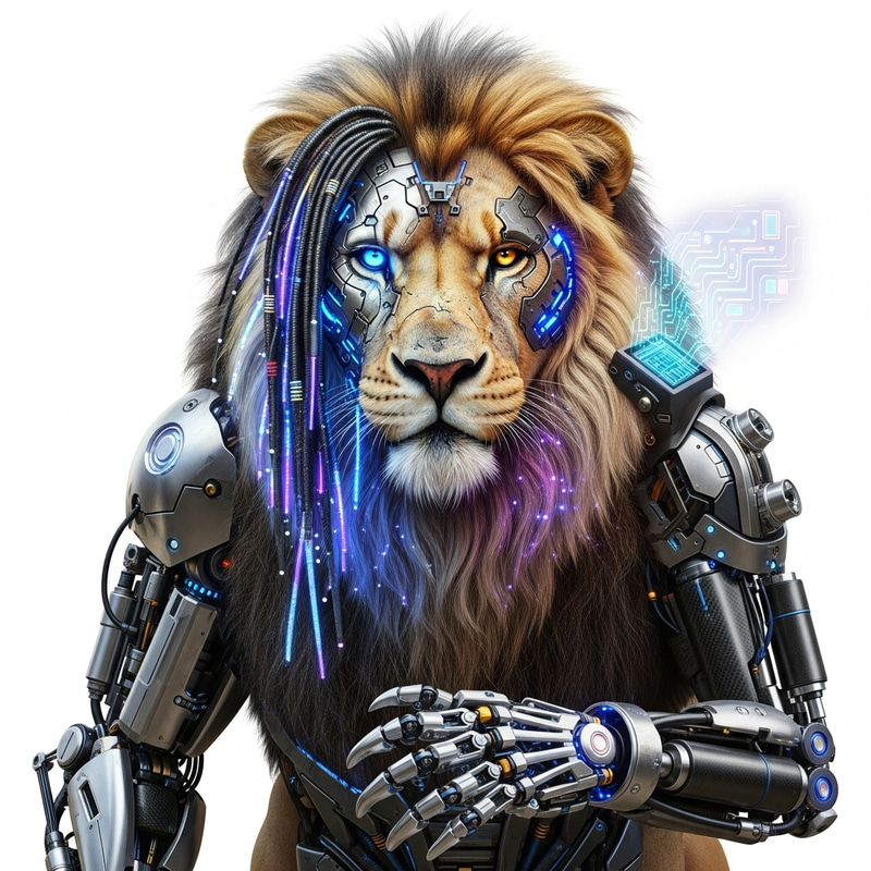 Cyberpunk Lion on White Background