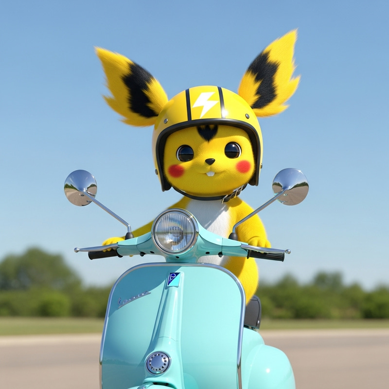 Pikachu Riding Vespa Scooty - Catch the Excitement!
