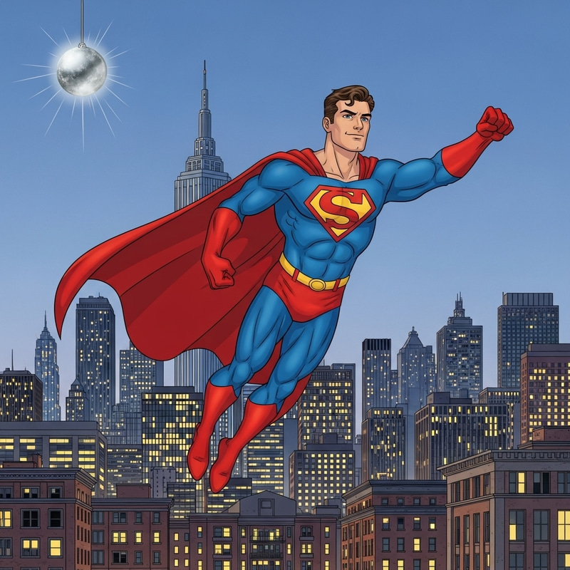 Superhero Flying Over City | Action-Packed Illustration