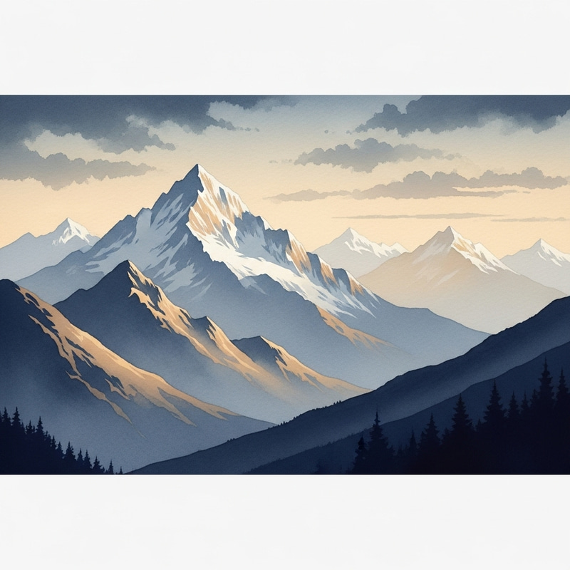 Tranquil Mountain Watercolor Landscape Tranquil Mountain Watercolor Landscape