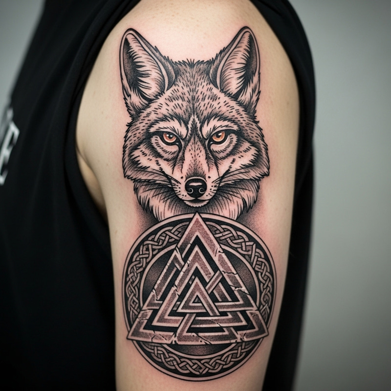 Valknut and Coyote Head Tattoo Design Valknut and Coyote Head Tattoo Design