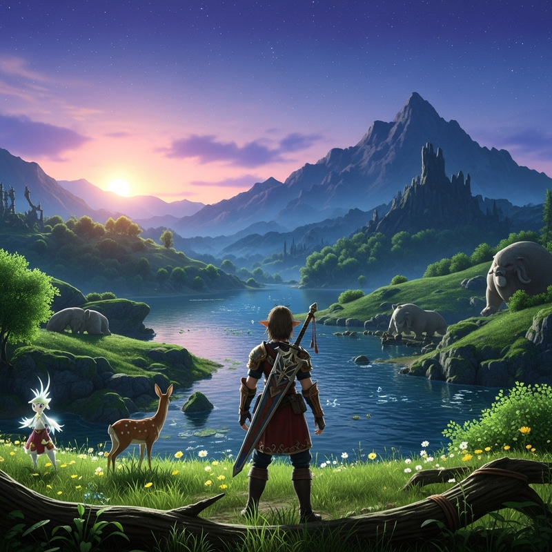 Video Game-Style Fantasy Landscape: Character Back View