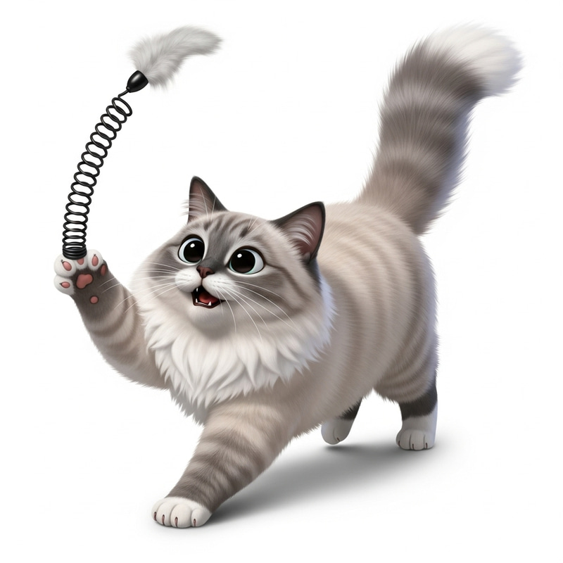 Adorable Cartoonish Bluepoint Ragdoll Cat Playfully Pouncing