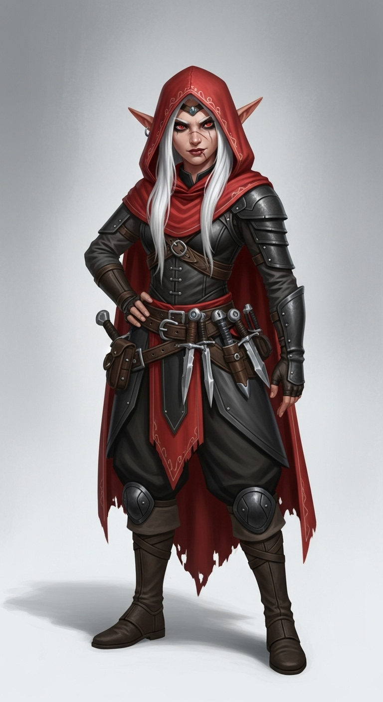 Half-Elf Rogue Girl: Disciplined & Cunning | White Hair, Black Eyes Half-Elf Rogue Girl: Disciplined & Cunning | White Hair, Black Eyes