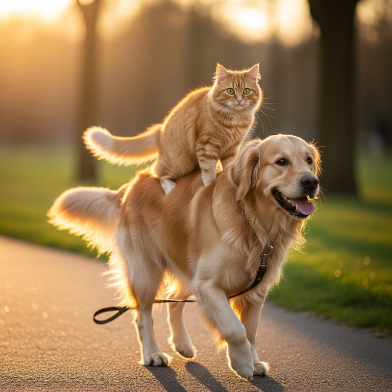 Cat Riding a Dog: Cute Animal Moments Cat Riding a Dog: Cute Animal Moments