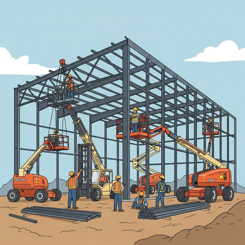 Butler Metal Building Construction Site Scenes with Engaged Workers Butler Metal Building Construction Site Scenes with Engaged Workers