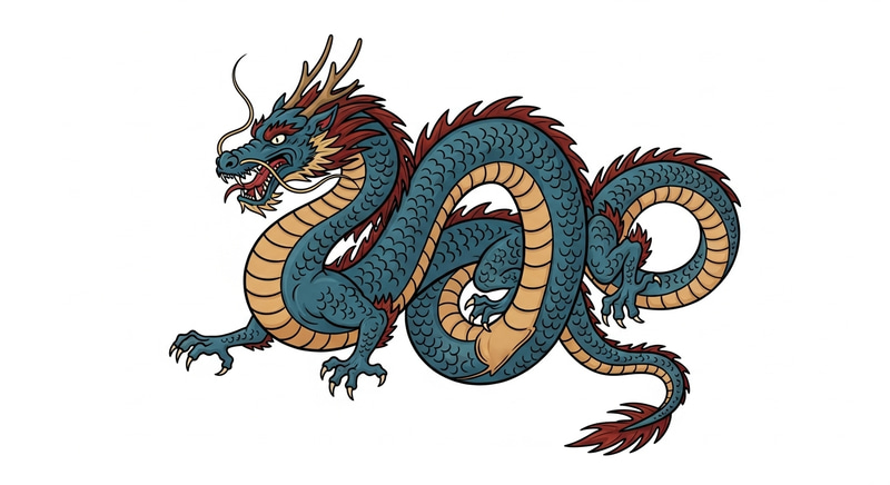 Dynamic Eastern Dragon with Coiled Serpentine Body Dynamic Eastern Dragon with Coiled Serpentine Body