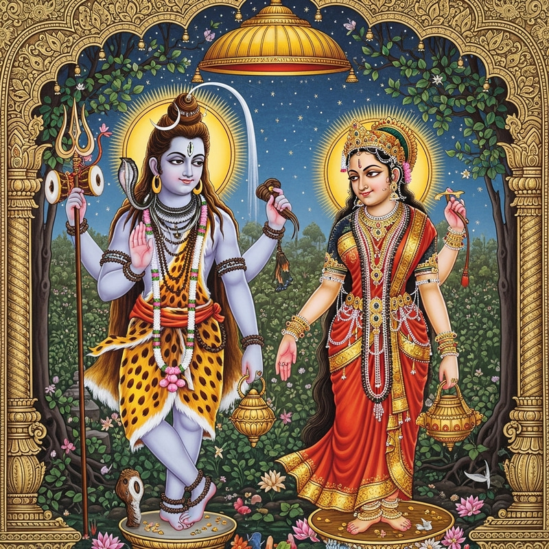 Divine Depiction of Lord Shiva and Maa Parvati: Vibrant Indian Art Divine Depiction of Lord Shiva and Maa Parvati: Vibrant Indian Art
