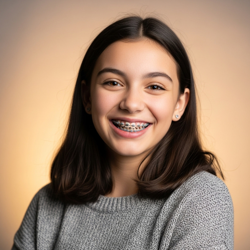 Smiling Teenage Girl with Grey Braces | Confident & Joyful Look