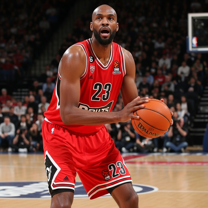 Michael Jordan Red Basketball Uniform - Iconic Athlete Portrait on Hardwood Court Michael Jordan Red Basketball Uniform - Iconic Athlete Portrait on Hardwood Court