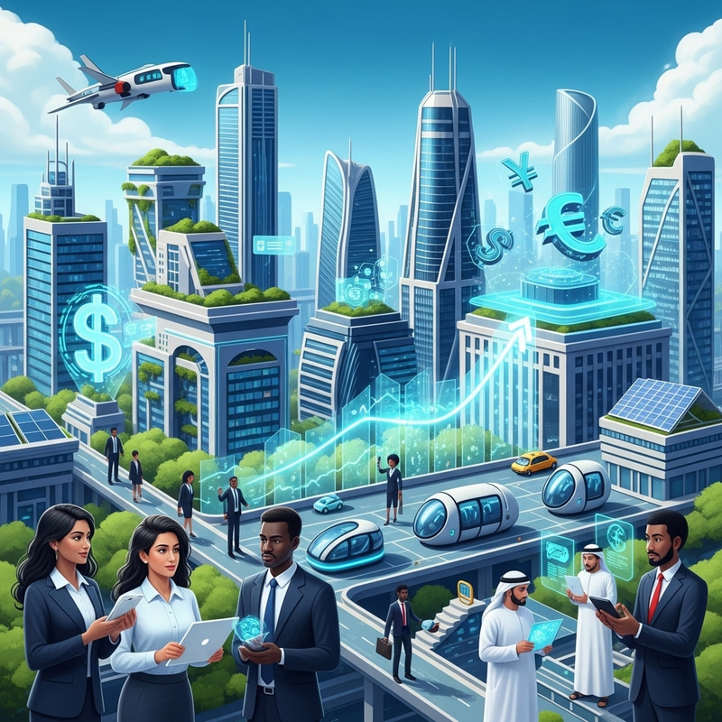 Future of Economic Growth: Futuristic Marketing Illustration
