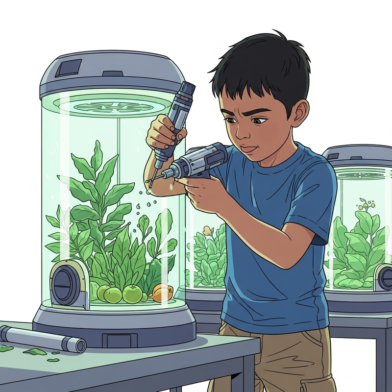 Boy Creating Ventilation Holes in Cultivation Capsule Boy Creating Ventilation Holes in Cultivation Capsule