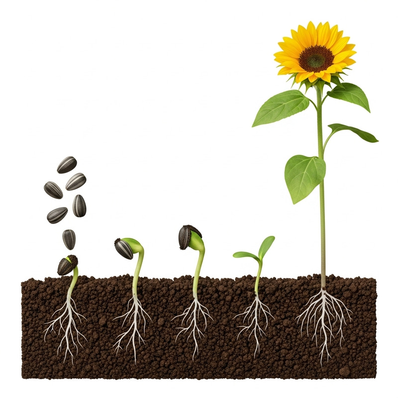 Sunflower Seedling Growth - Process and Illustration Sunflower Seedling Growth - Process and Illustration