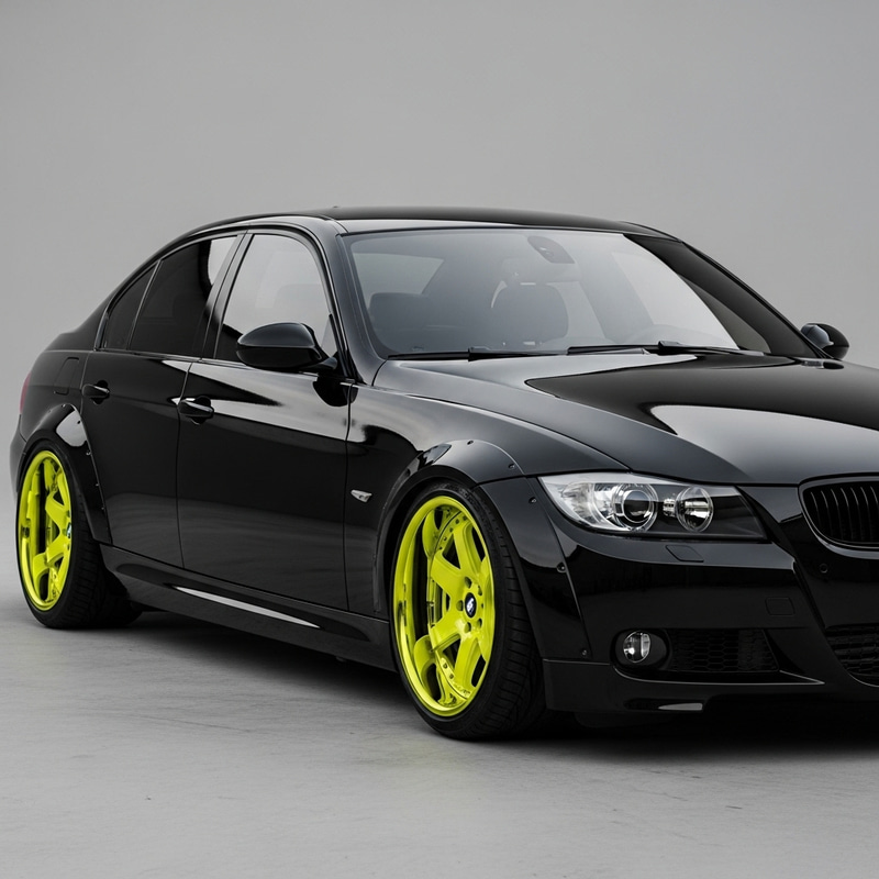 Custom Black BMW 335i E90 Widebody with Neon Yellow Wheels
