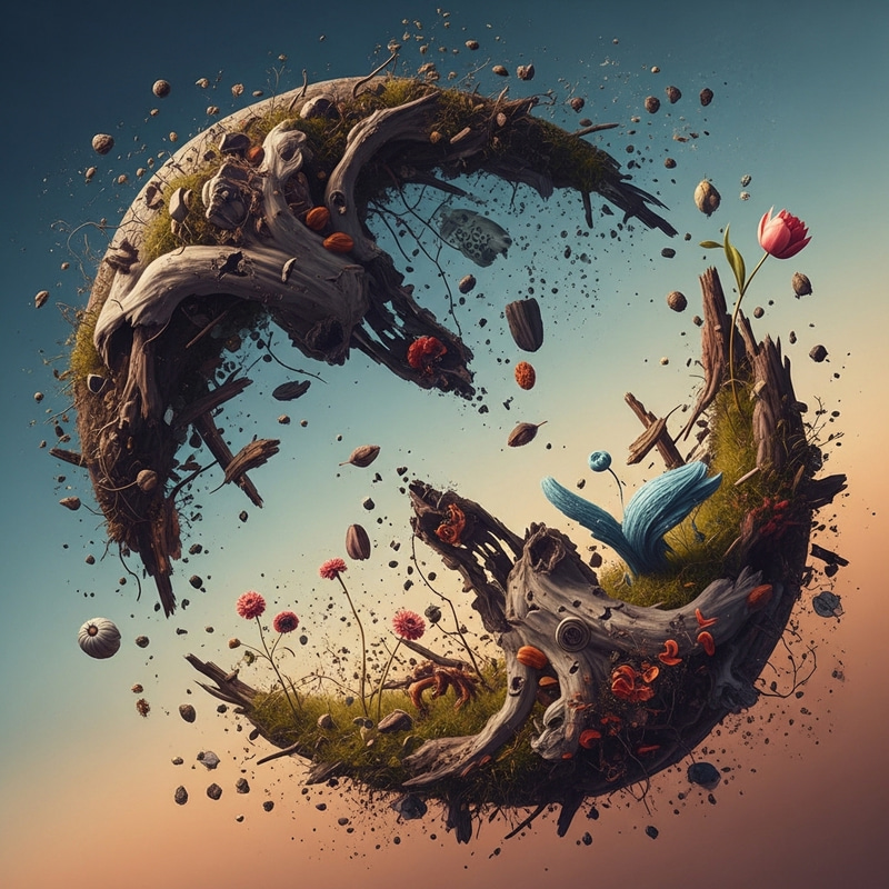 The Evolving Cycle: Realistic Surreal Depiction of Transformation The Evolving Cycle: Realistic Surreal Depiction of Transformation