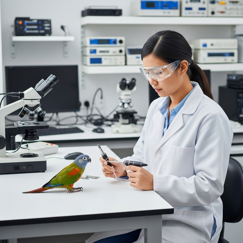 Scientist Conducting Bird Brain Tests in Laboratory Scientist Conducting Bird Brain Tests in Laboratory