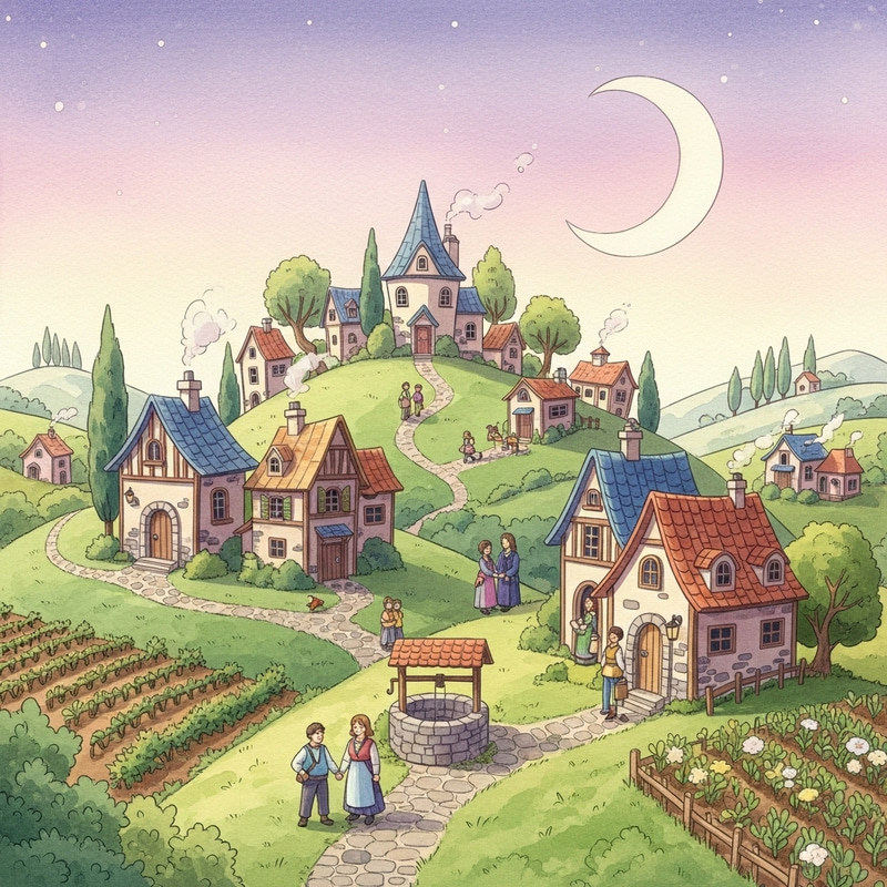 Surreal Watercolor Village Dream Surreal Watercolor Village Dream