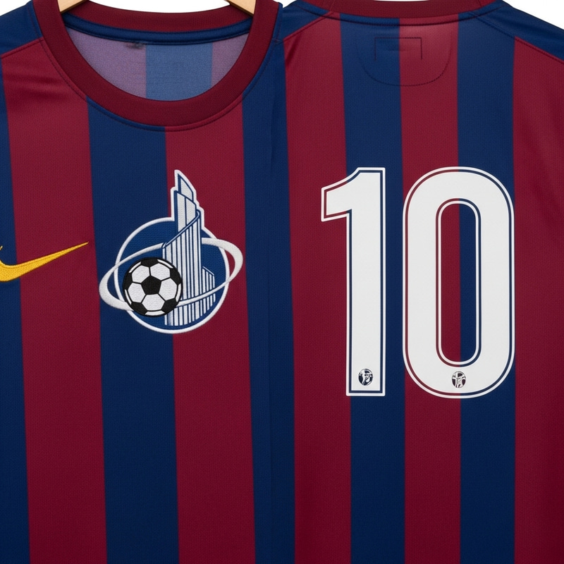 Custom Barcelona Blue & Burgundy Striped Soccer Jersey