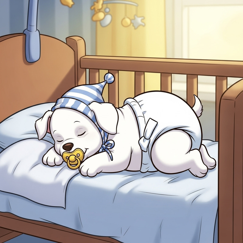 Cute Snoopy Newborn Sleeping in Crib with Baby Hat - Animated Cartoon Cute Snoopy Newborn Sleeping in Crib with Baby Hat - Animated Cartoon