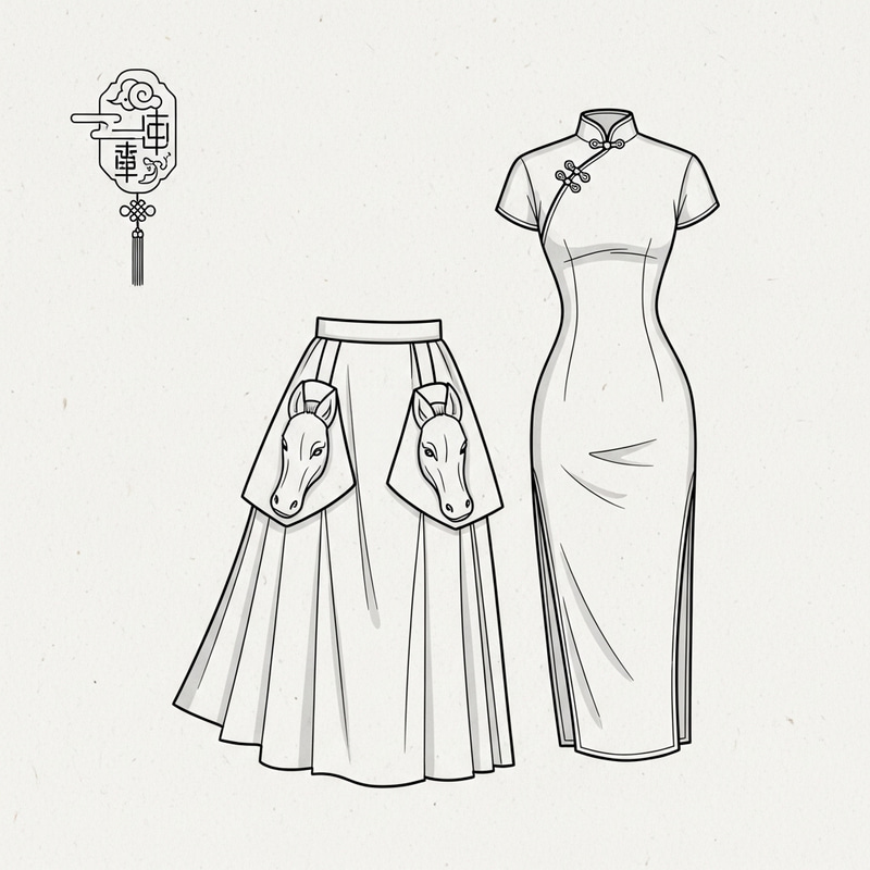 Ma Mian Skirt & Cheongsam Sketch | Chinese Attire Art