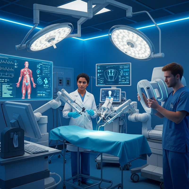 Futuristic Digital Healthcare Hub with Advanced Robotics