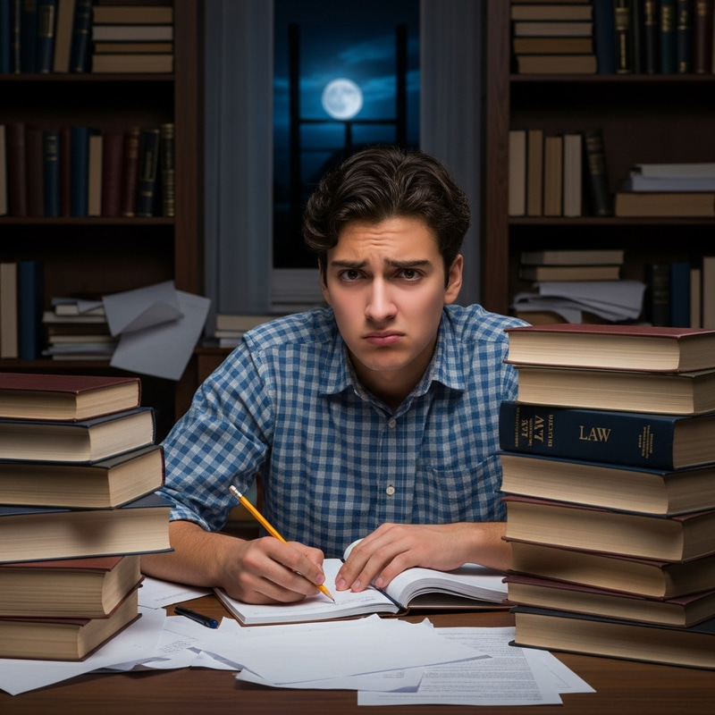Struggling Teenager Studies Law - Challenges and Concentration Struggling Teenager Studies Law - Challenges and Concentration