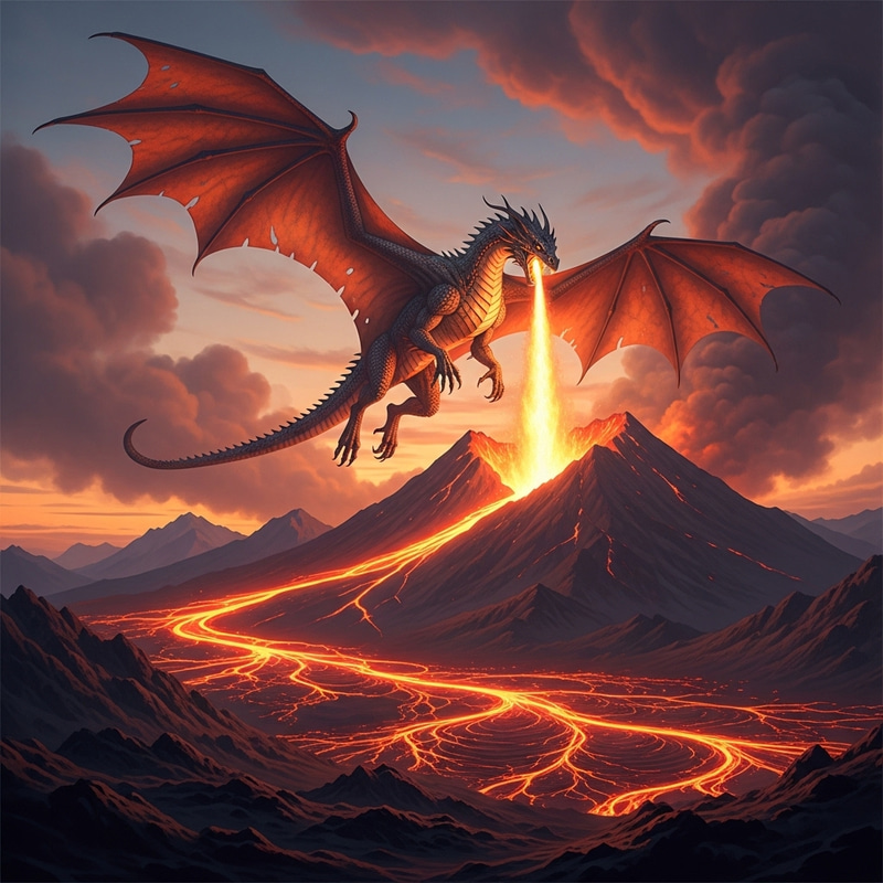 Dragon Flying Over Lava Mountains | Epic Aerial Shot