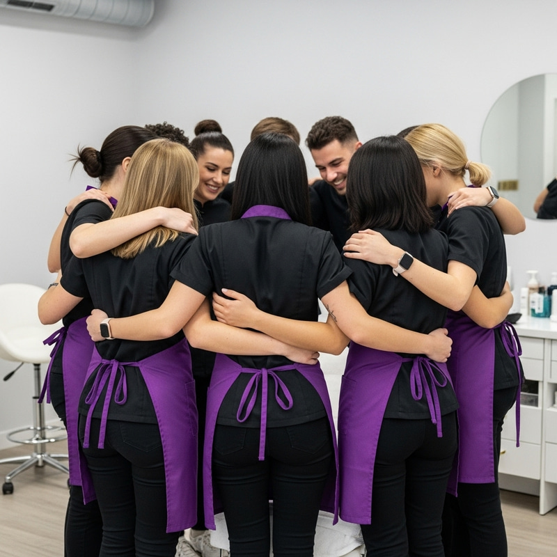 Beauty Therapists in Unity: Black and Purple Uniforms Beauty Therapists in Unity: Black and Purple Uniforms