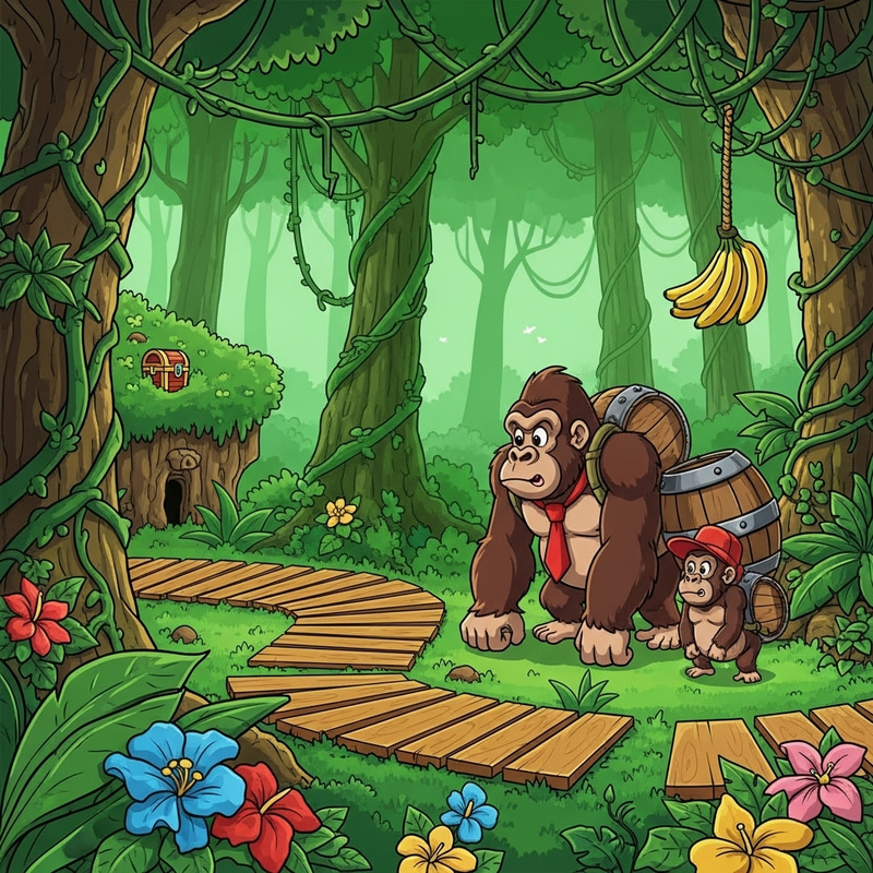 Explore the Lush Jungle with Donkey Kong and Diddy Kong