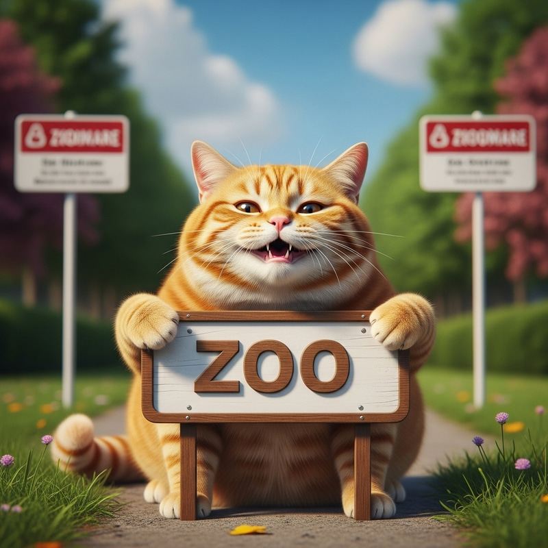 Cute Chubby Ginger Cat in Park: Realistic Photo