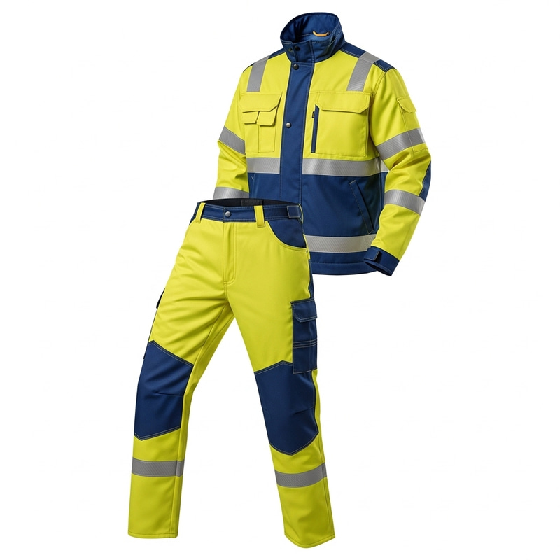 Protective Yellow & Blue Jacket & Trousers for Flames, Acids, and Electric Current